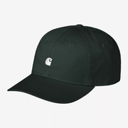Casquette Madison vert sapin sombre de trois quarts, calotte souple six panneaux et logo C brodé blanc