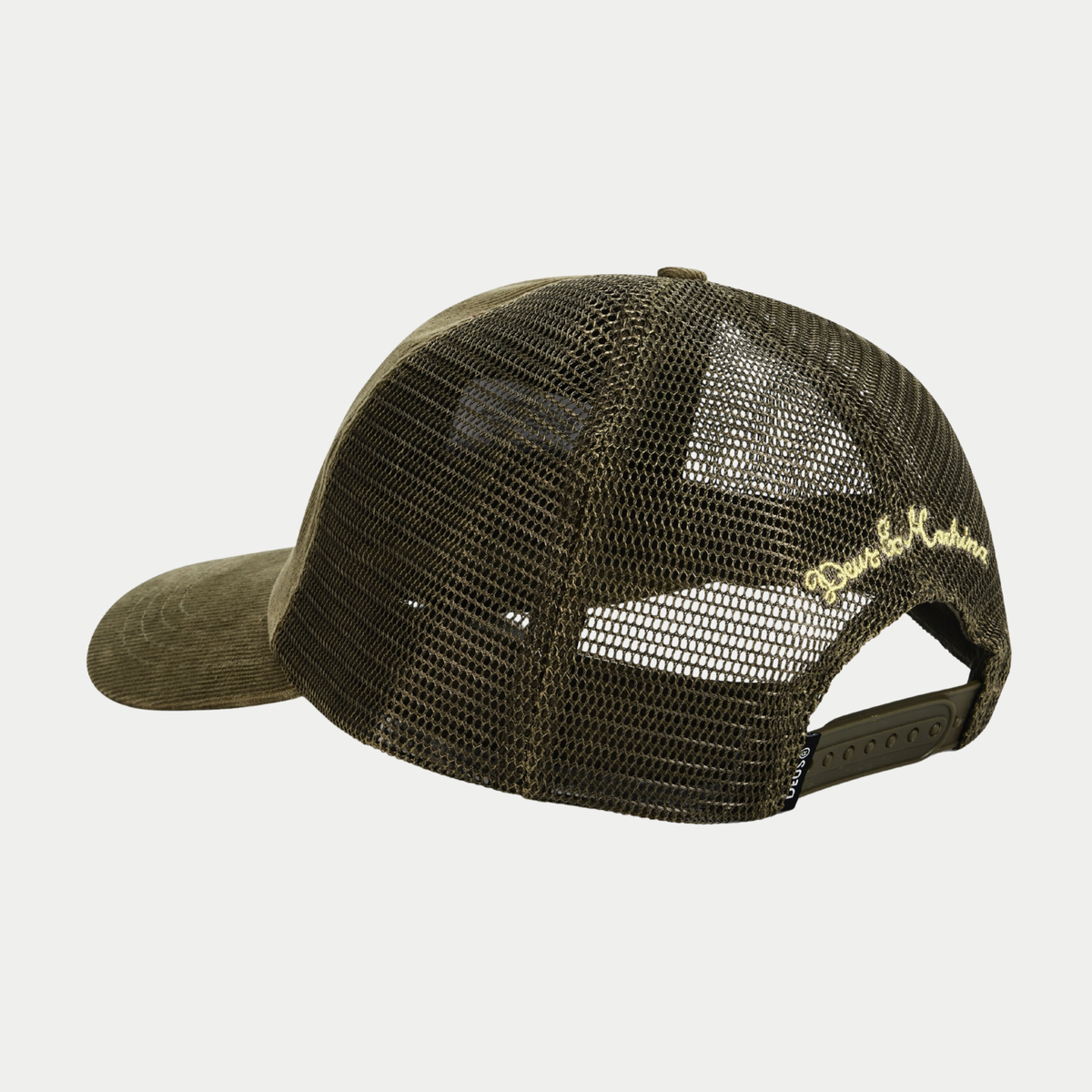 Casquette Pill Cord Olive Deus Ex Machina - dos en filet, signature cursive brodée et snapback plastique