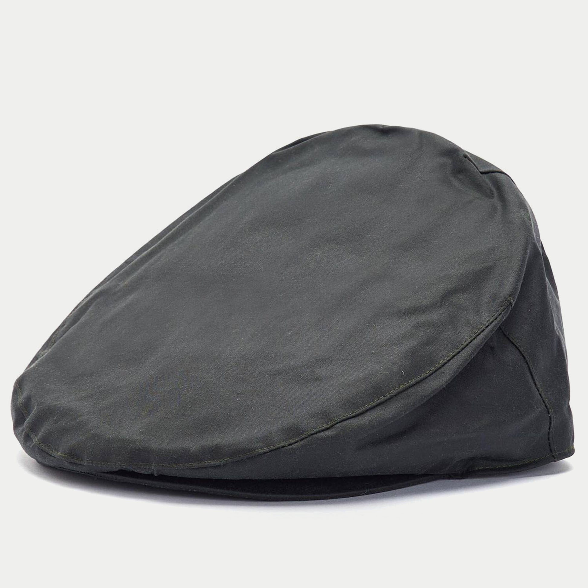 Casquette plate cirée sage Barbour - profil rapproché, coton ciré et bord piqué