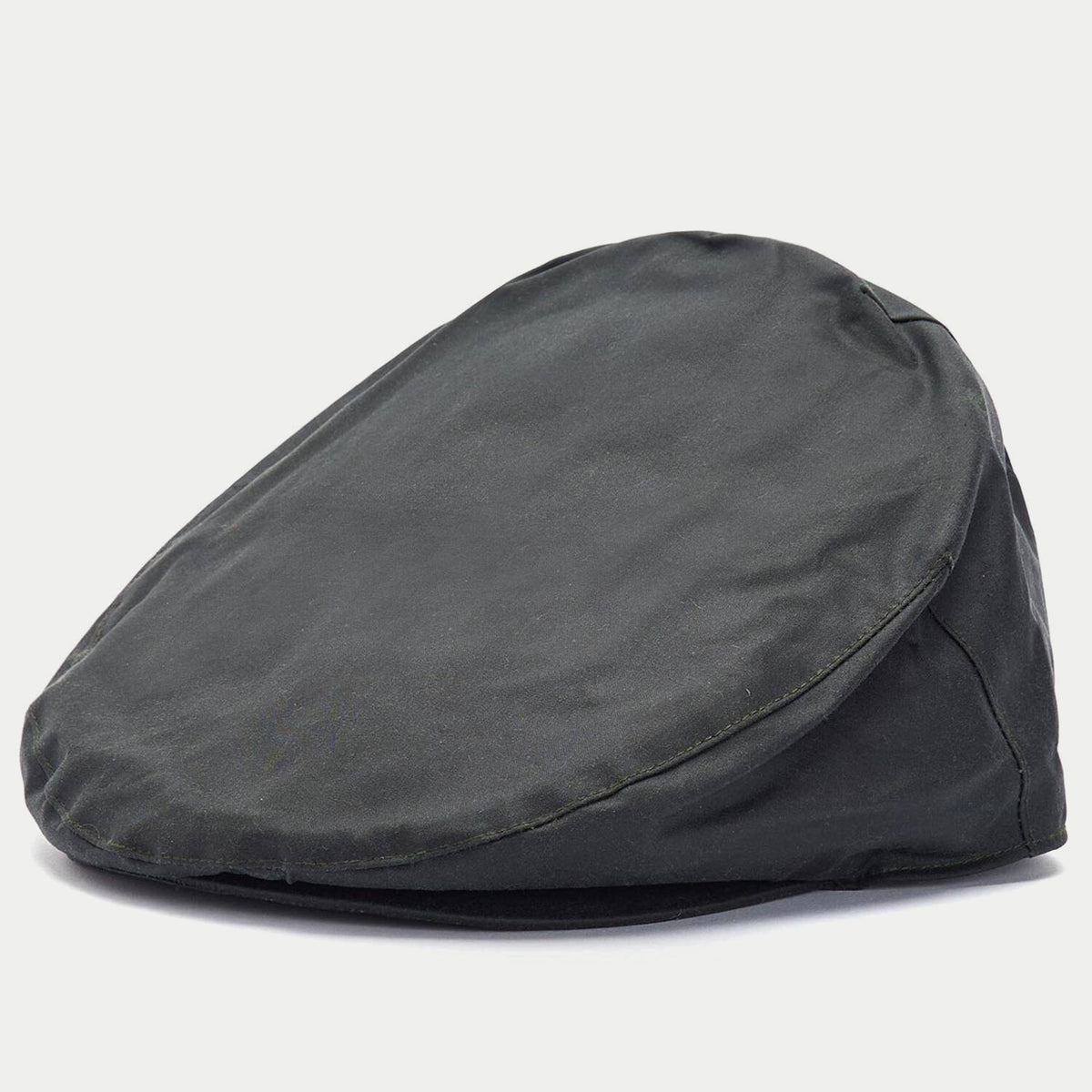 Casquette plate cirée sage Barbour - profil rapproché, coton ciré et bord piqué
