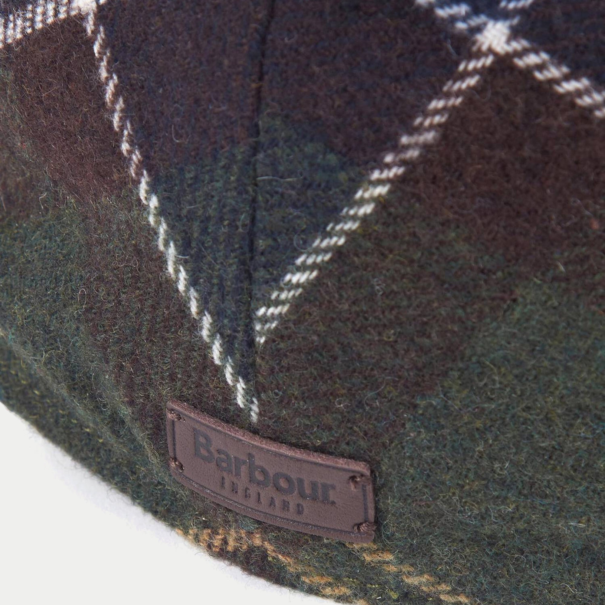 Casquette plate Gallingale tartan Barbour - gros plan sur l'étiquette Barbour cousue sur le tartan