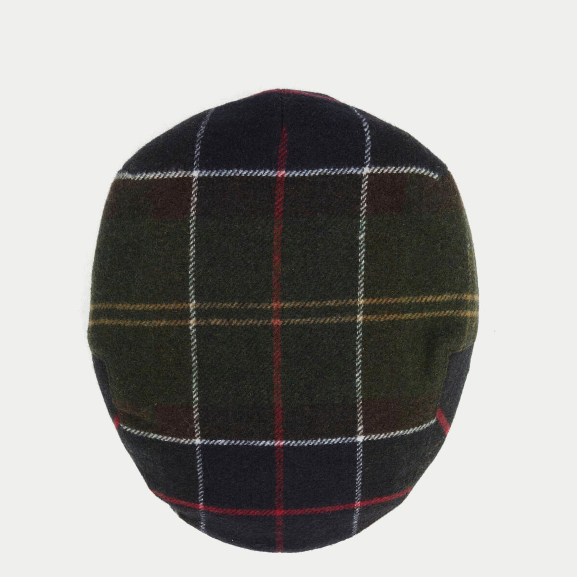 Casquette plate Gallingale tartan Barbour - vue de dessus, raccord des carreaux sur la calotte