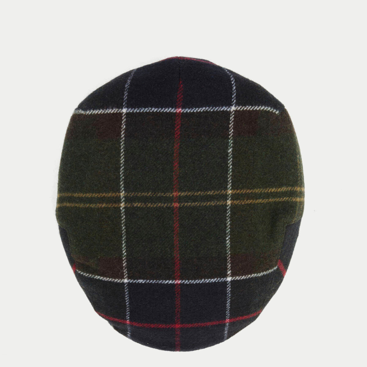 Casquette plate Gallingale tartan Barbour - vue de dessus, raccord des carreaux sur la calotte