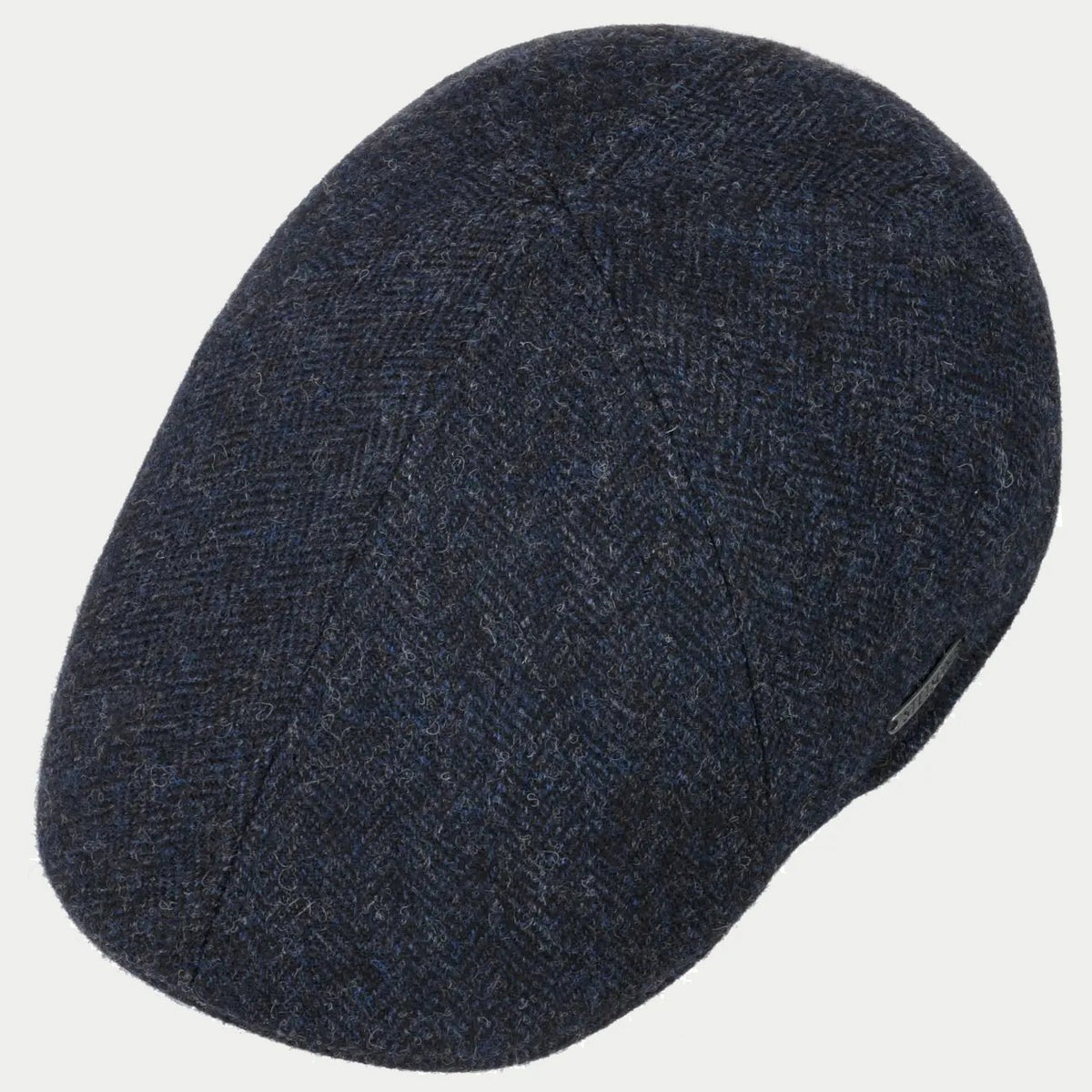 Casquette plate Texas Stetson bleu marine, vue de trois quarts arrière sur la calotte à chevrons
