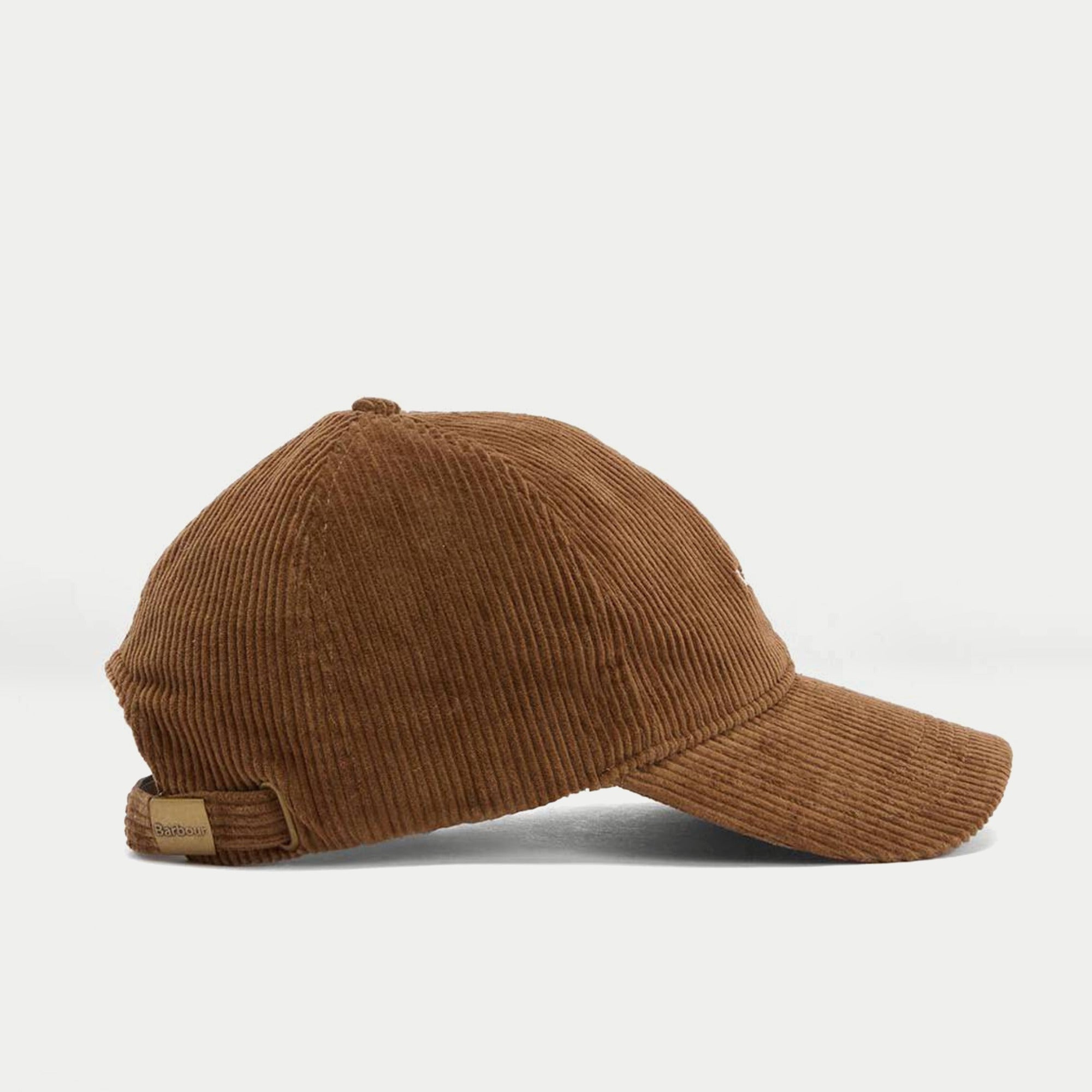 Casquette Preston en velours côtelé camel Barbour - trois quarts arrière, calotte à panneaux et sangle