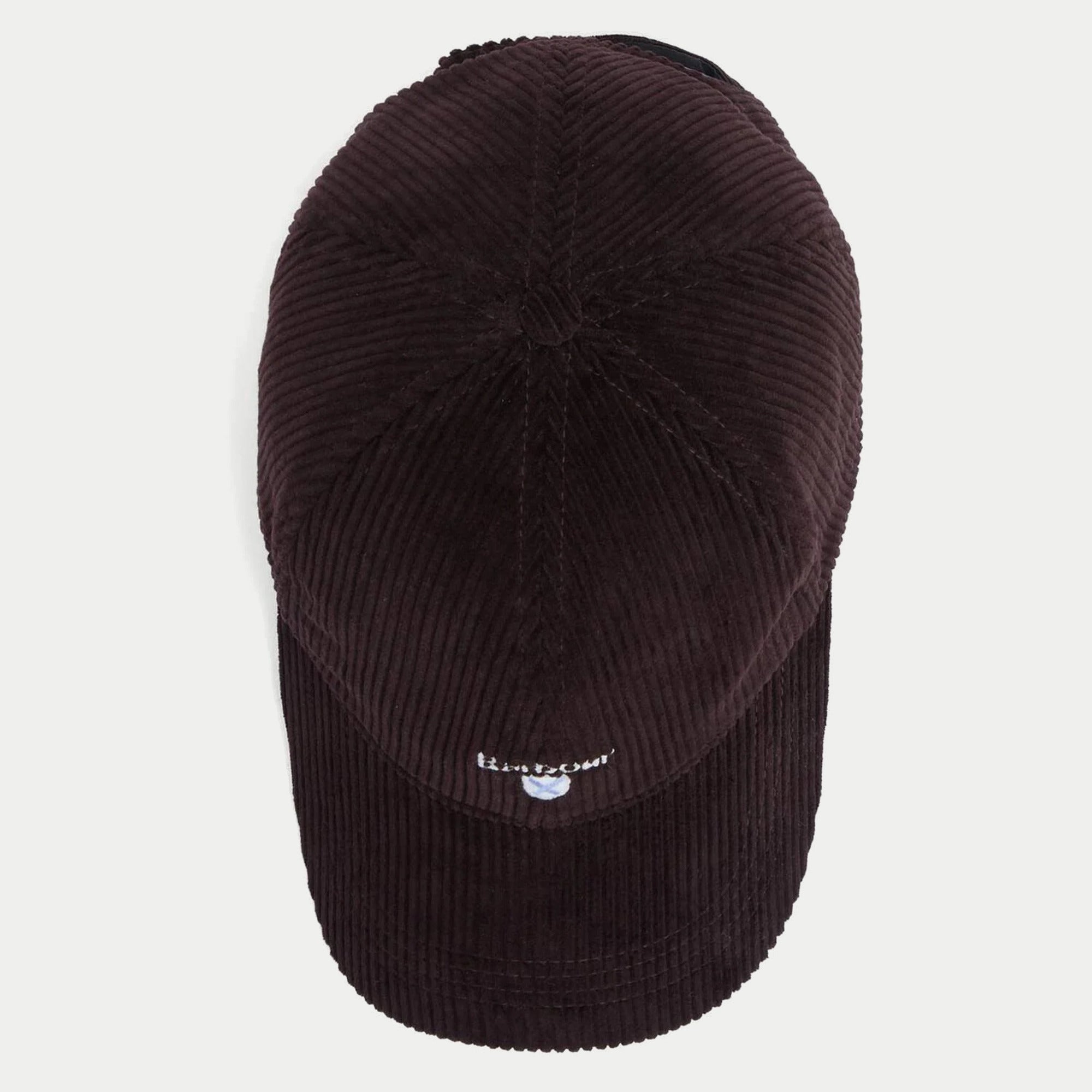 Casquette Preston en velours côtelé aubergine Barbour - vue de dessus, coutures de la calotte
