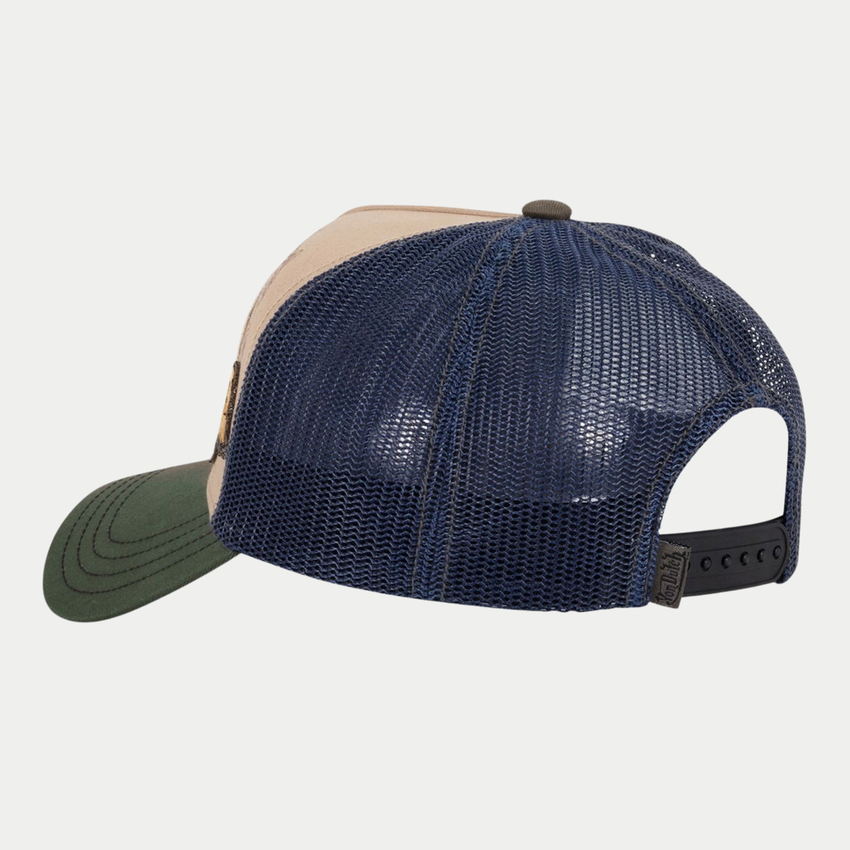 Casquette trucker Patches beige et kaki Von Dutch - dos en filet bleu marine et fermeture snapback