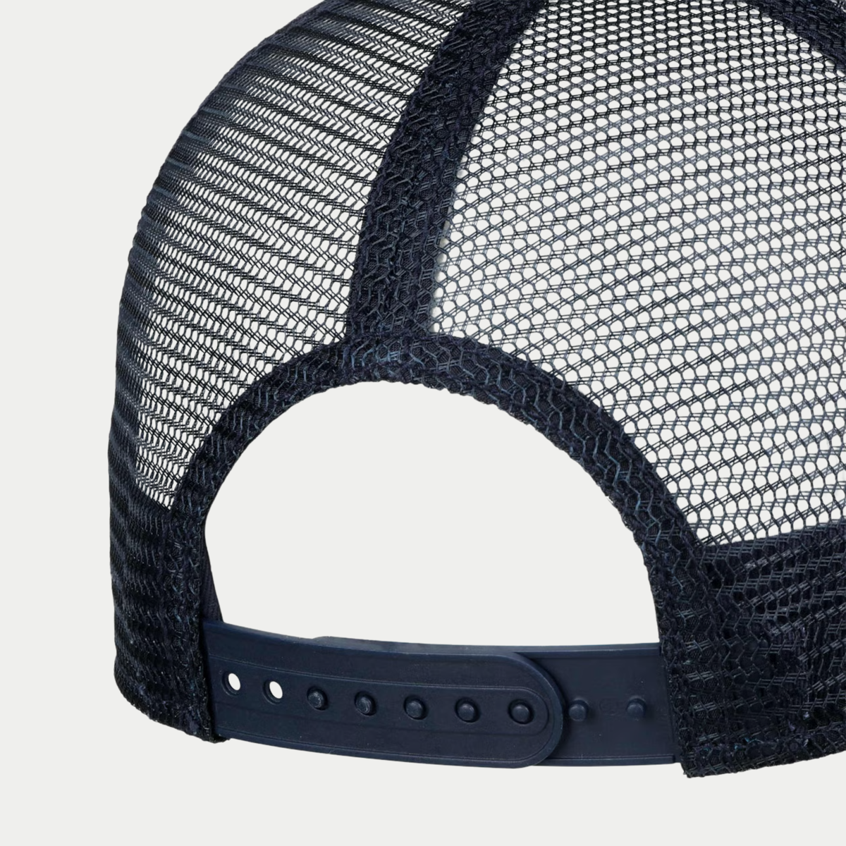 Arrière de la casquette Speed Shop Stetson beige et gris : filet bleu marine et fermeture snapback