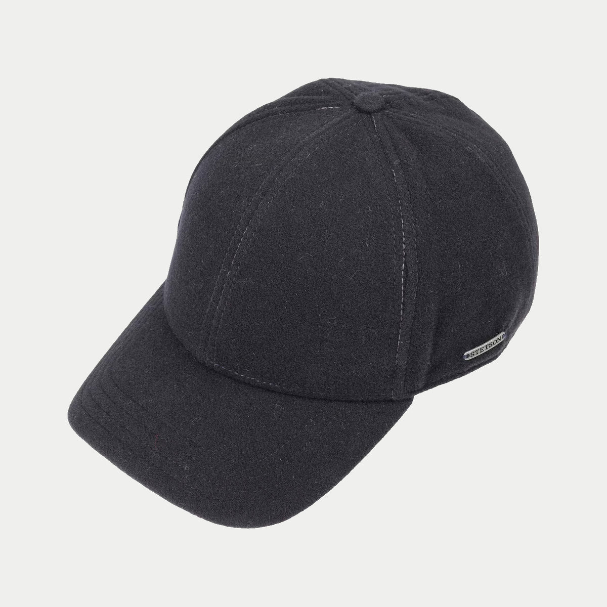Casquette Vaby bleu marine de face, calotte six pans et plaque Stetson sur le côté
