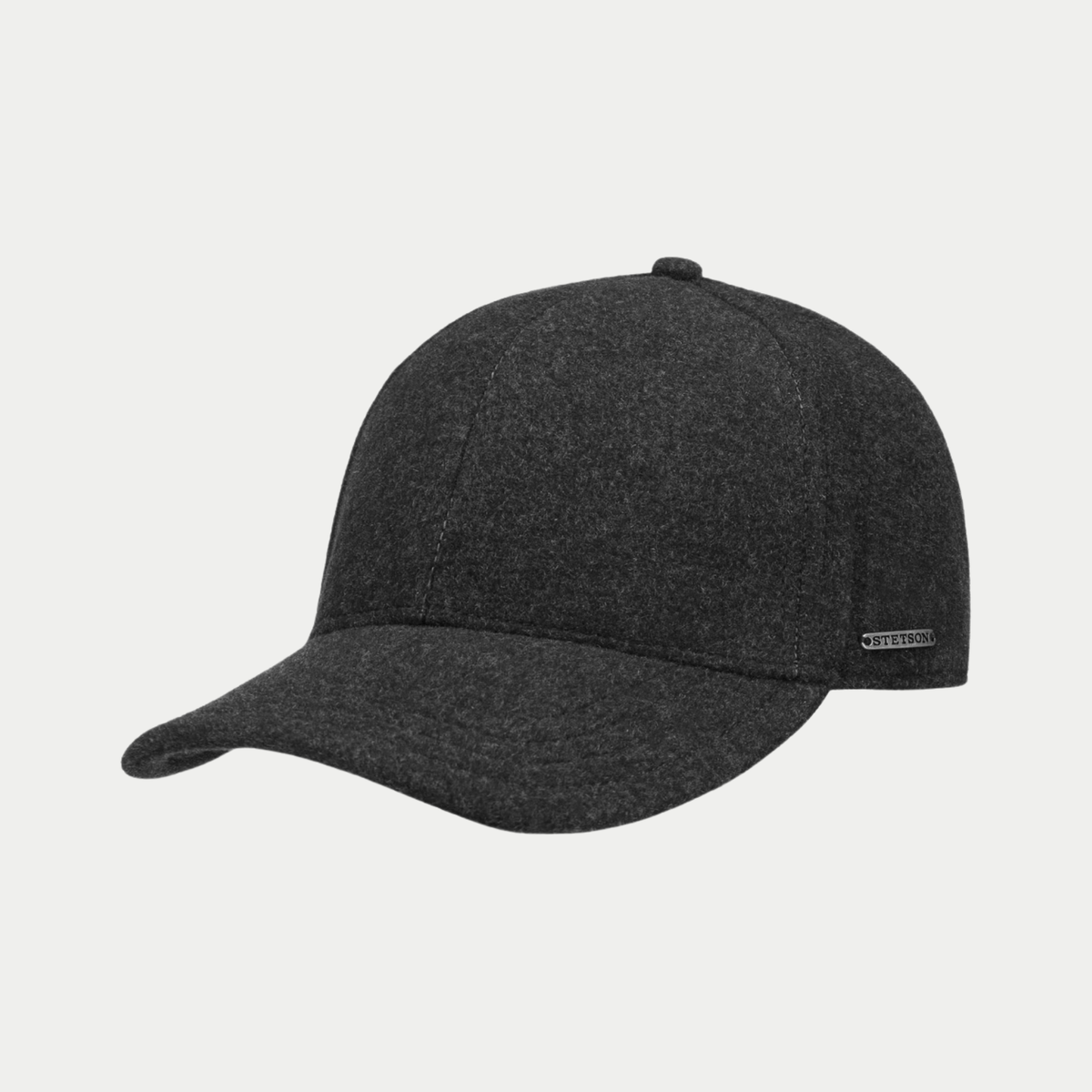 Casquette Vaby Stetson gris anthracite de trois quarts, cache-oreilles repliés à l'intérieur