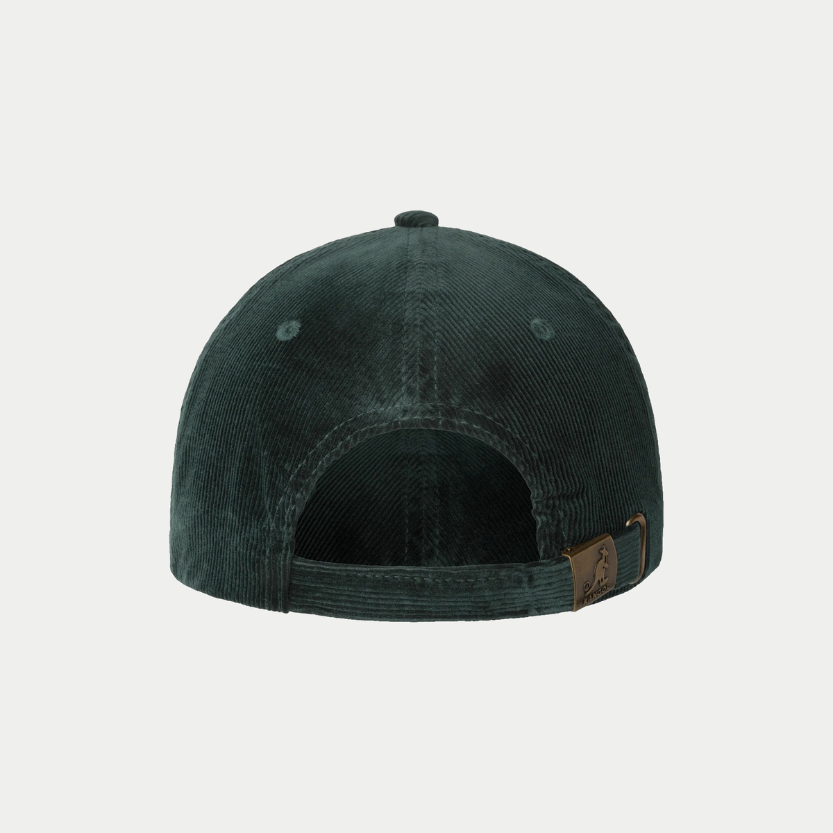 Casquette baseball Kangol Forrester vert sapin de dos, sangle ajustable à boucle métal gravée kangourou et œillets brodés