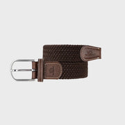 Ceinture tressée Marron Feuille enroulée : tressage uni brun chocolat très foncé, boucle argentée, embouts marron