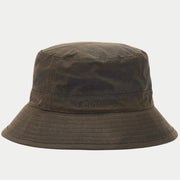 Bob Wax Bucket Olive de profil, coton ciré brun-olive patiné et logo brodé discret
