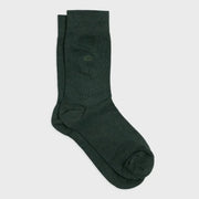 Chaussettes Bambou Vert Foncé BillyBelt - paire à plat, petit poisson brodé ton sur ton sur la tige