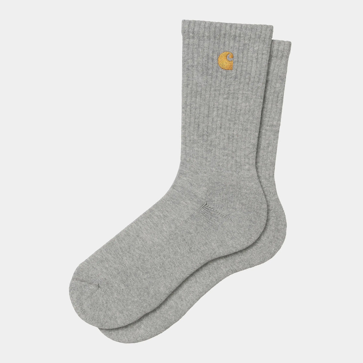 Paire de chaussettes Chase gris chiné à plat, longue tige côtelée, bord-côte marqué et petit logo C brodé doré