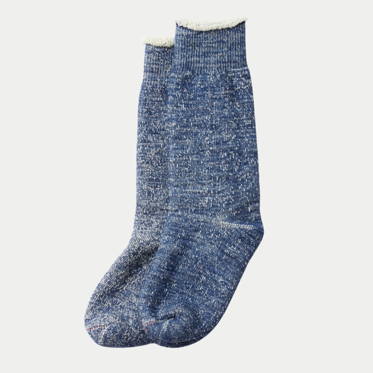Chaussettes Double Face Bleu Indigo ROTOTO - paire en maille chinée, revers molletonné écru roulé, vue de face