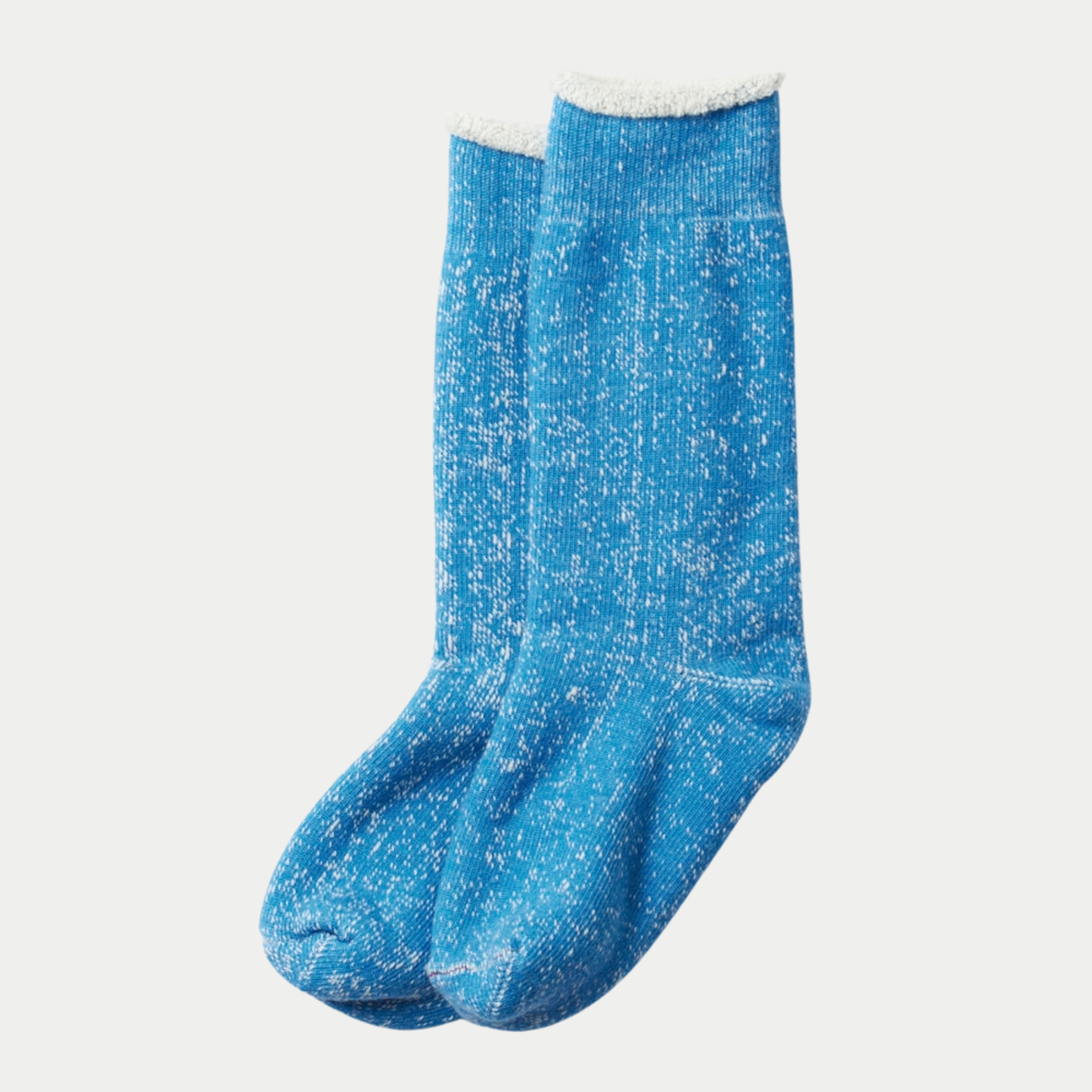 Chaussettes Double Face Bleu ROTOTO - paire en maille chinée, revers molletonné écru roulé, vue de face
