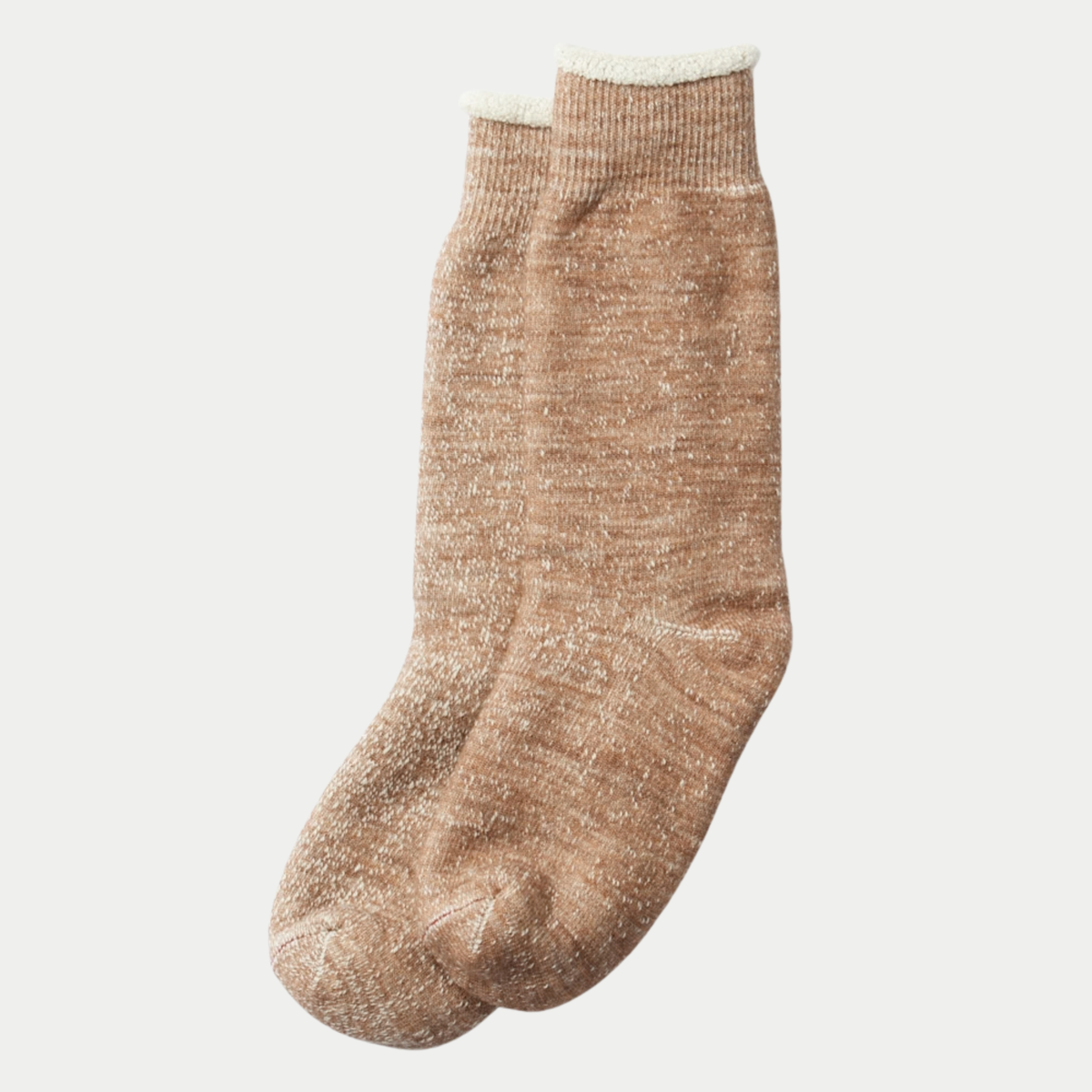 Chaussettes Double Face Camel ROTOTO - paire en maille chinée, revers molletonné écru roulé, vue de face