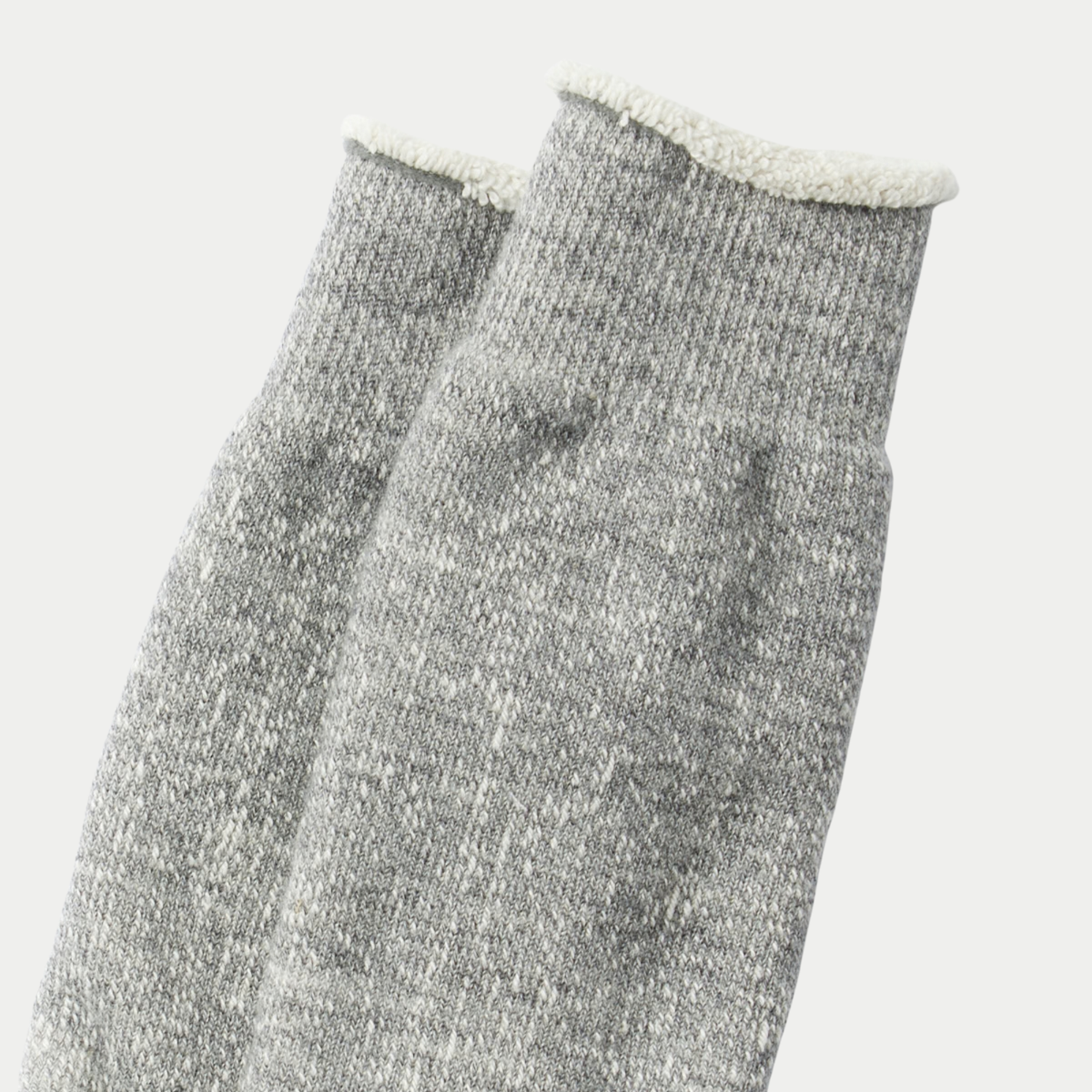 Chaussettes ROTOTO Double Face Gris, détail du haut côtelé et du bord roulotté molletonné