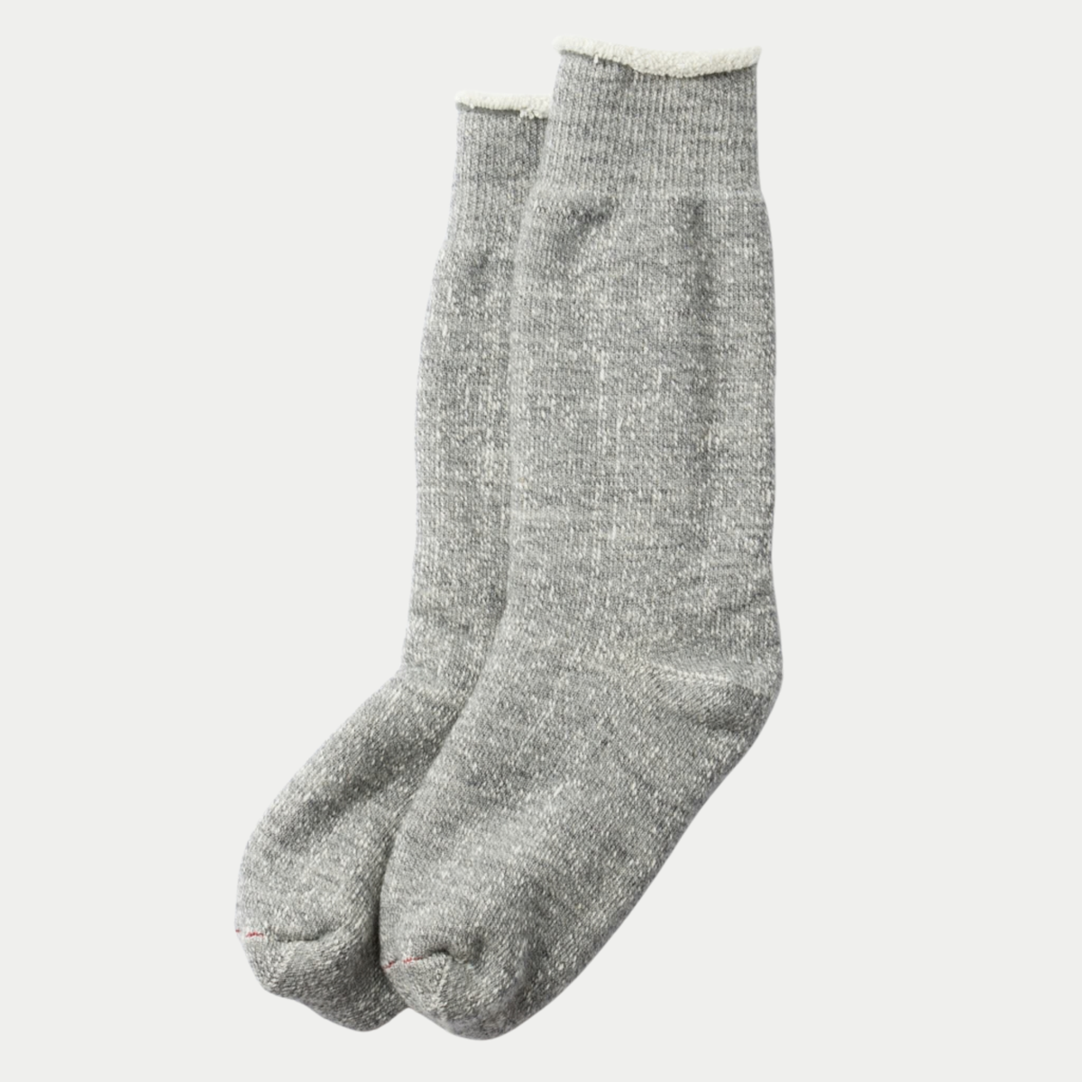 Paire de chaussettes ROTOTO Double Face Gris chiné, bord roulotté écru, vue à plat