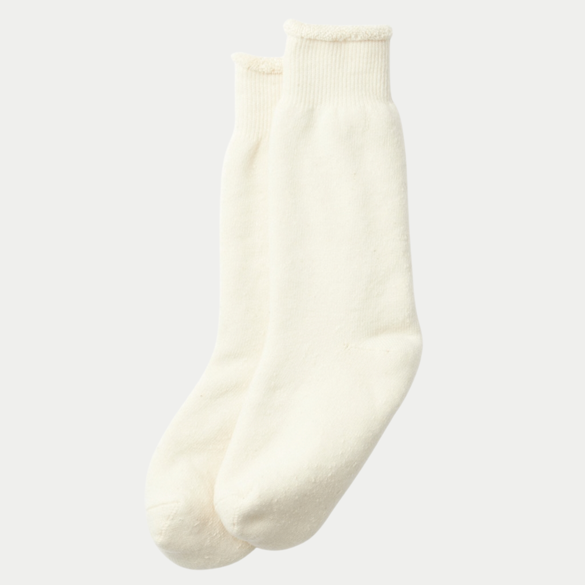 Paire de chaussettes ROTOTO Double Face Ivoire, maille épaisse unie et bord roulotté, vue à plat