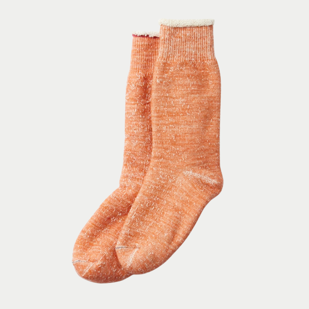 Paire de chaussettes ROTOTO Double Face orange chiné, revers écru roulotté, posées à plat