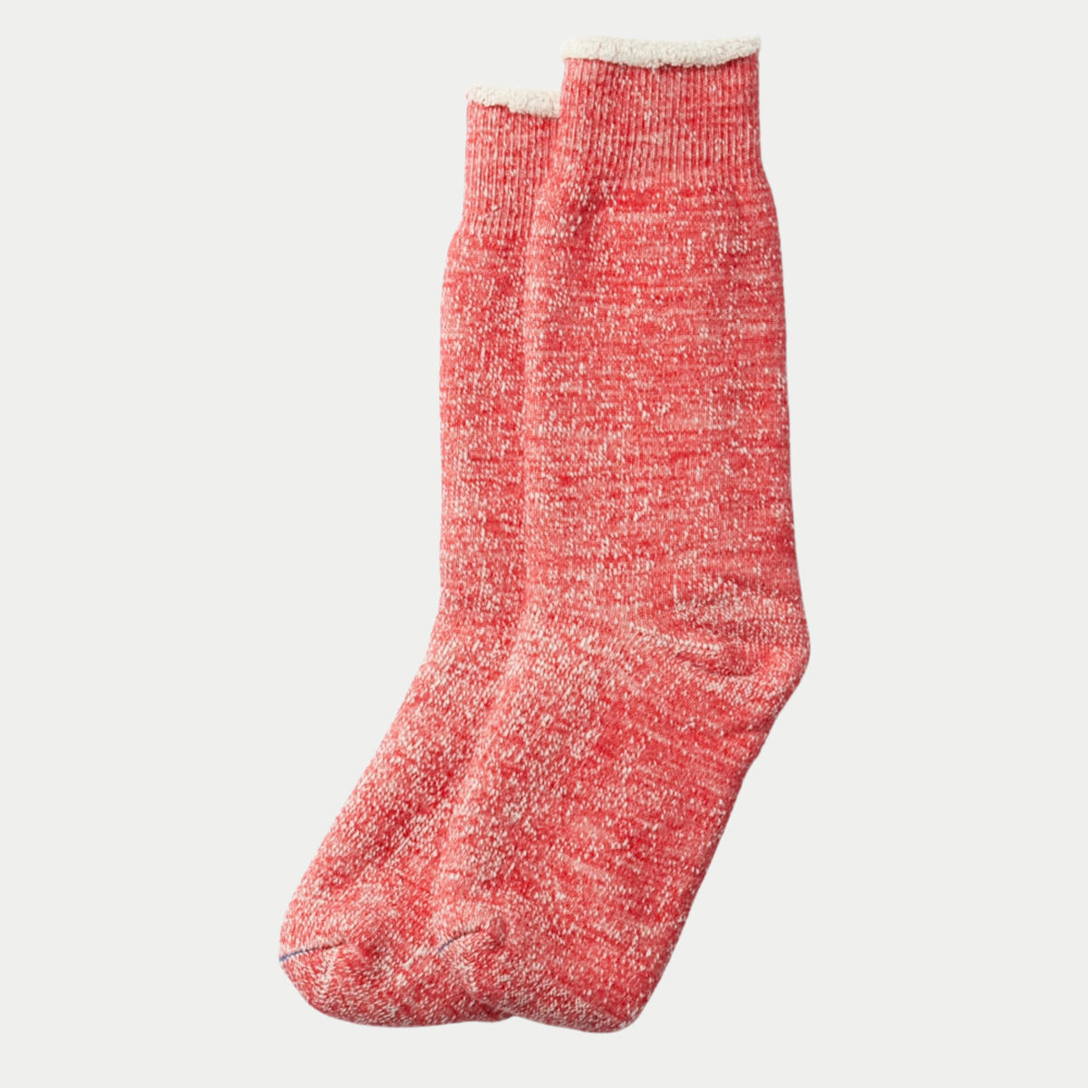 Chaussettes ROTOTO Double Face rouge chiné à revers écru roulotté, la paire vue à plat