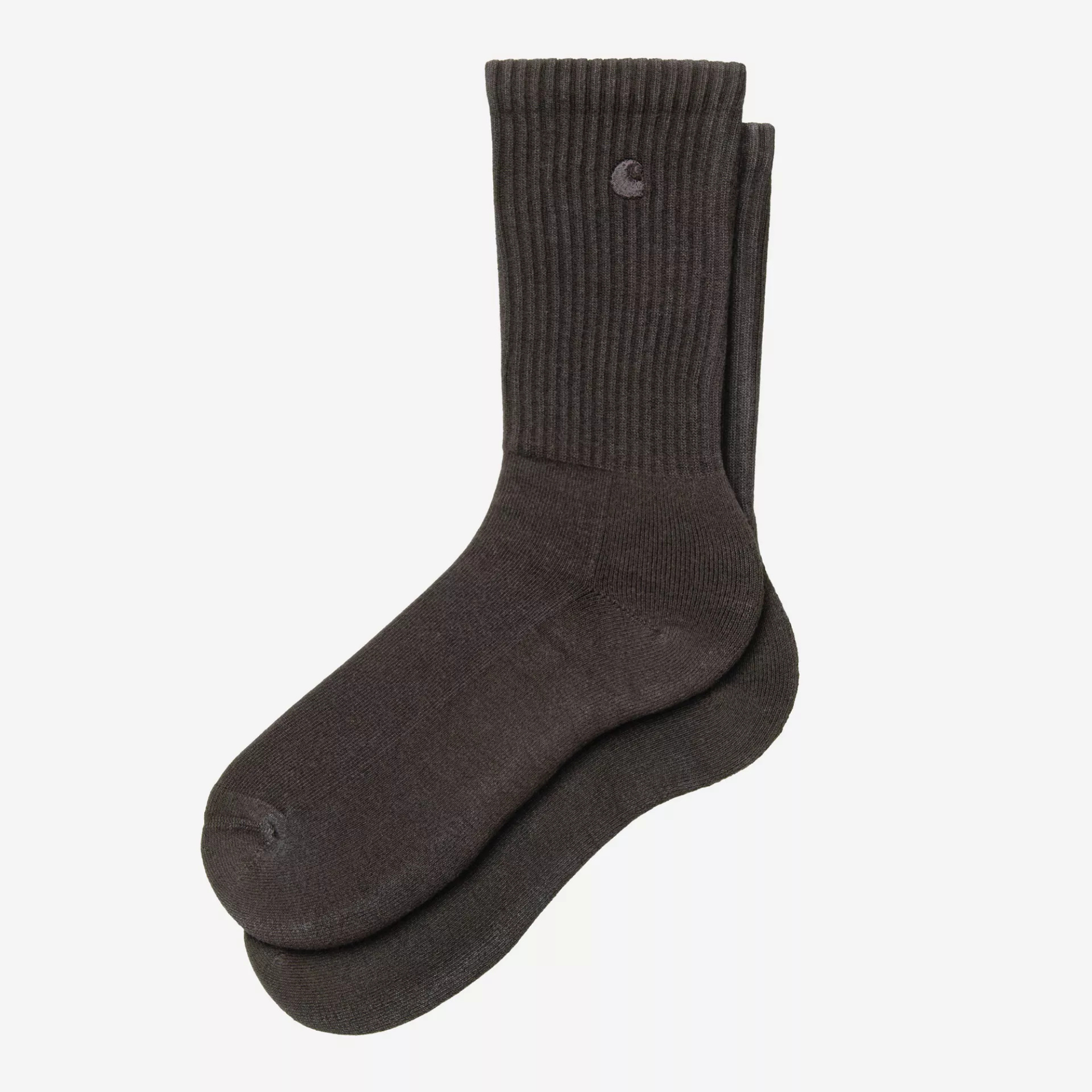Chaussettes Lambert Tobacco Carhartt WIP, paire à plat superposée : tige côtelée, logo C brodé ton sur ton