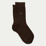 Chaussettes unies BillyBelt Châtaigne à plat, brun chiné et petit poisson brodé vert sur la tige