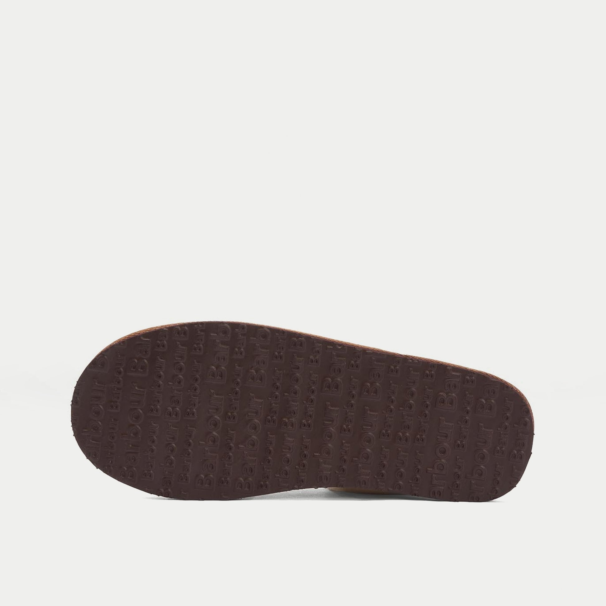 Semelle extérieure bordeaux du chausson Everitt Camel Barbour, gravée du logo Barbour en relief