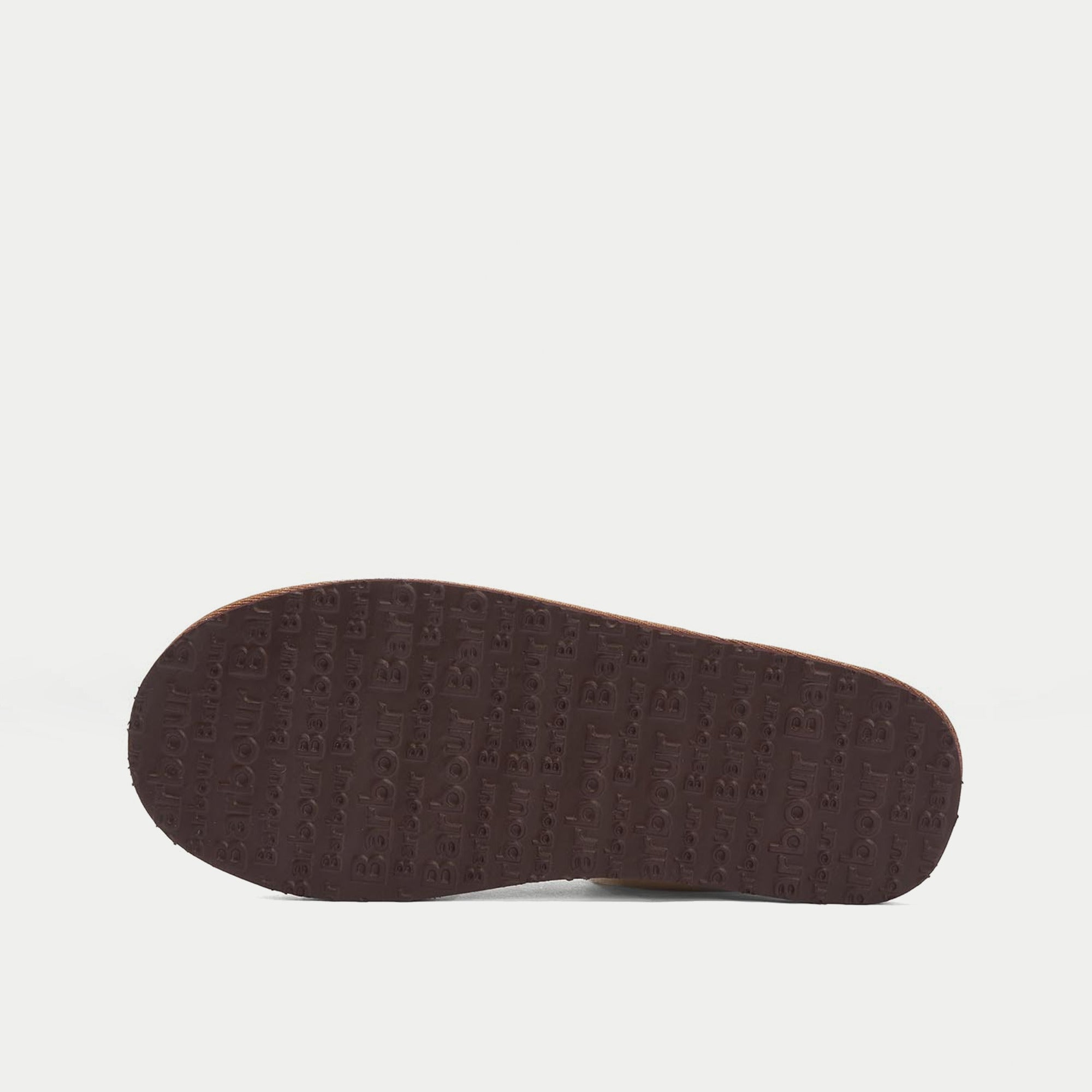 Semelle extérieure bordeaux du chausson Everitt Camel Barbour, gravée du logo Barbour en relief