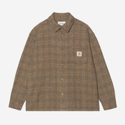 Chemise Bagley Carhartt WIP brun chiné, à plat de face boutonnée, poche poitrine et Square Label
