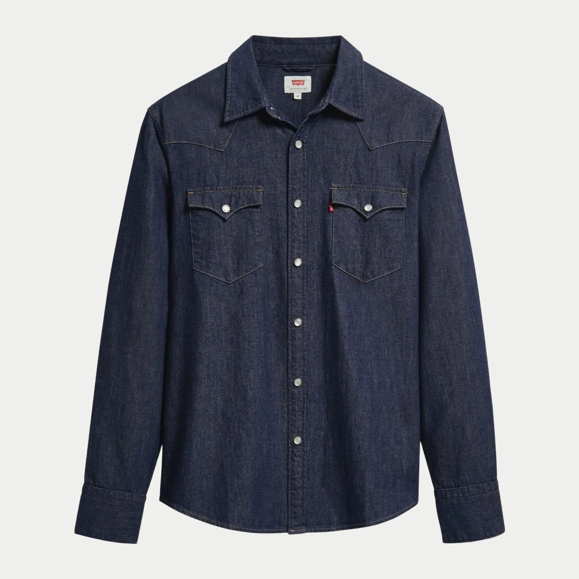 Chemise Western Barstow Red Cast Rinse Marbled Levi's, vue de face à plat : pressions nacrées et poches à rabat