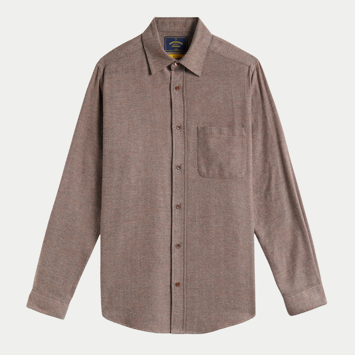 Chemise Espiga en flanelle chevron taupe, vue de face à plat
