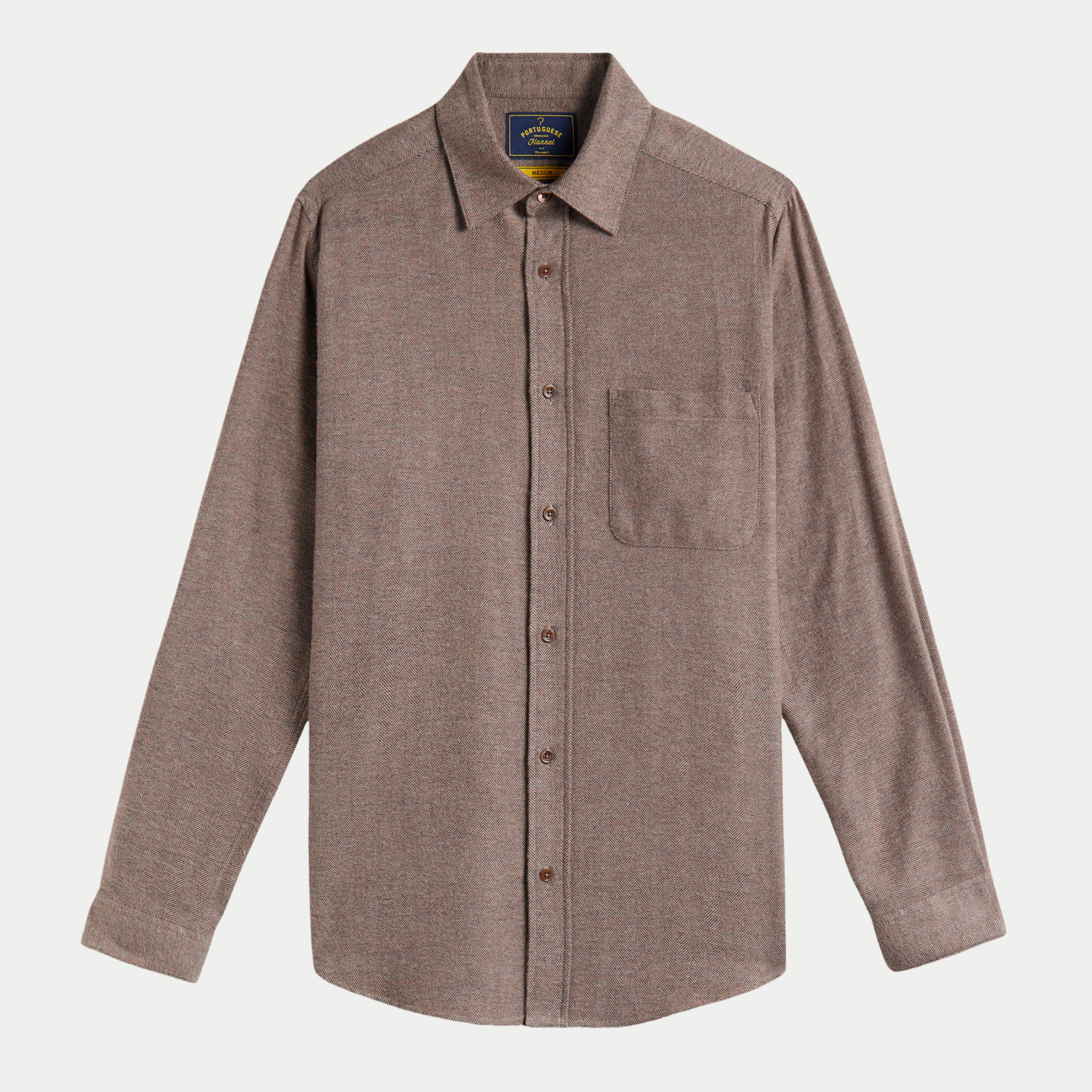 Chemise Espiga en flanelle chevron taupe, vue de face à plat