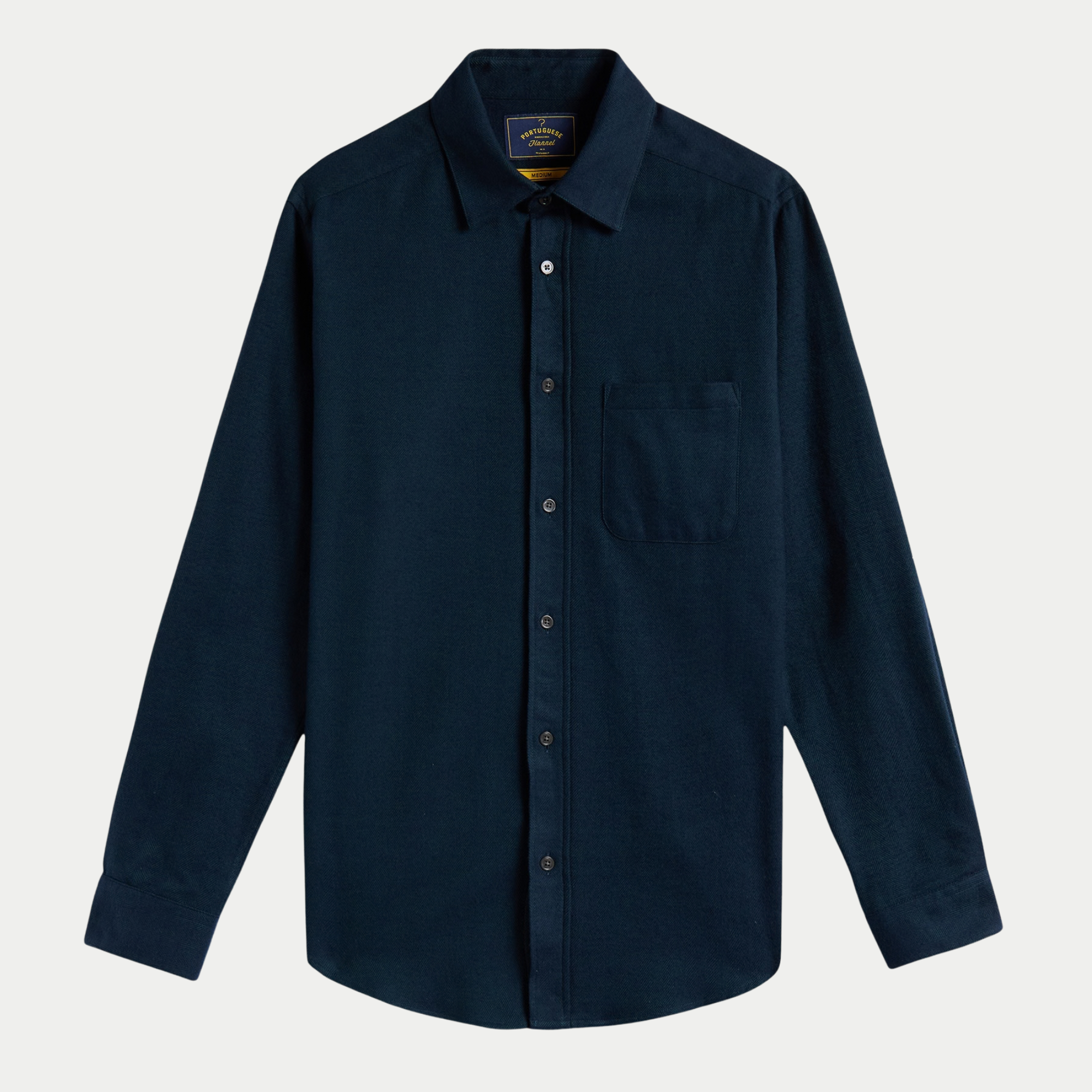 Chemise Espiga en flanelle chevron vert pétrole, vue de face à plat
