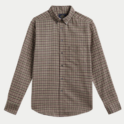 Chemise Feno en flanelle à micro-carreaux beige, olive et bordeaux, vue de face