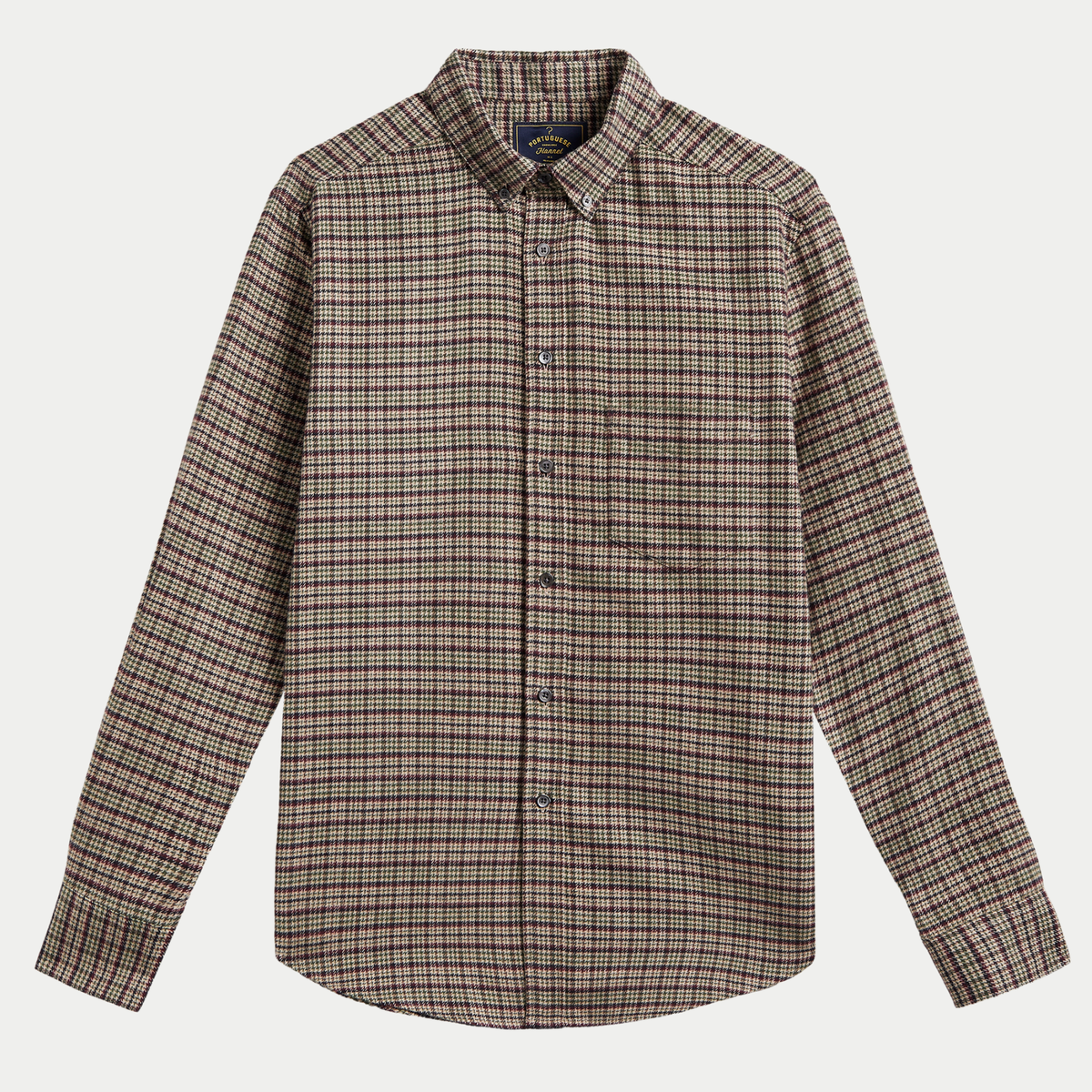 Chemise Feno en flanelle à micro-carreaux beige, olive et bordeaux, vue de face