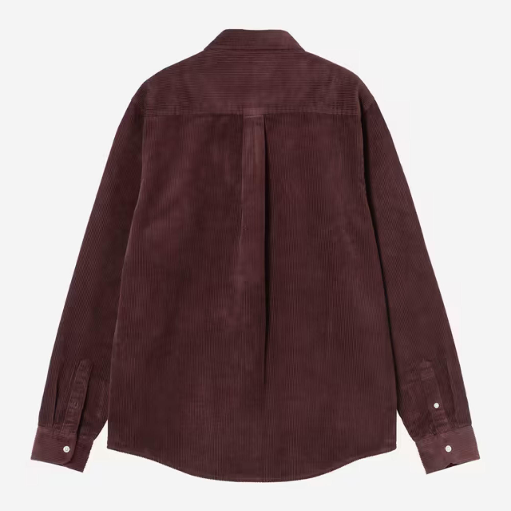 Chemise Madison Carhartt WIP en velours côtelé bordeaux, vue de dos à plat : empiècement d'épaule et pli d'aisance central