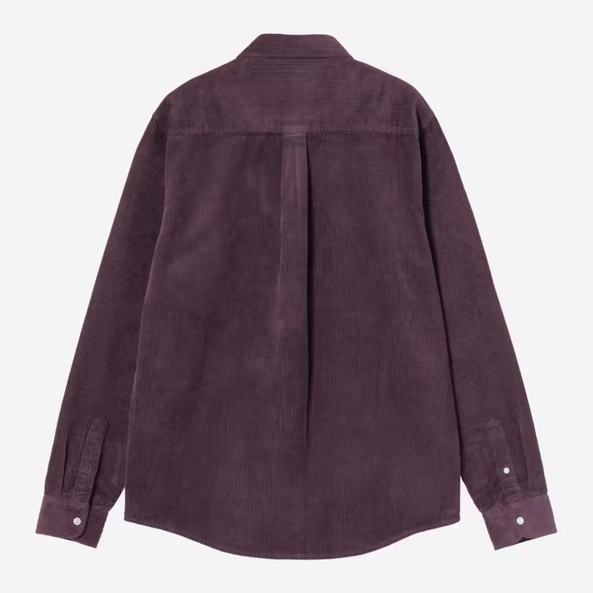 Chemise Madison Carhartt WIP en velours côtelé Cozy Purple, vue de dos à plat : empiècement d épaule et pli d aisance central