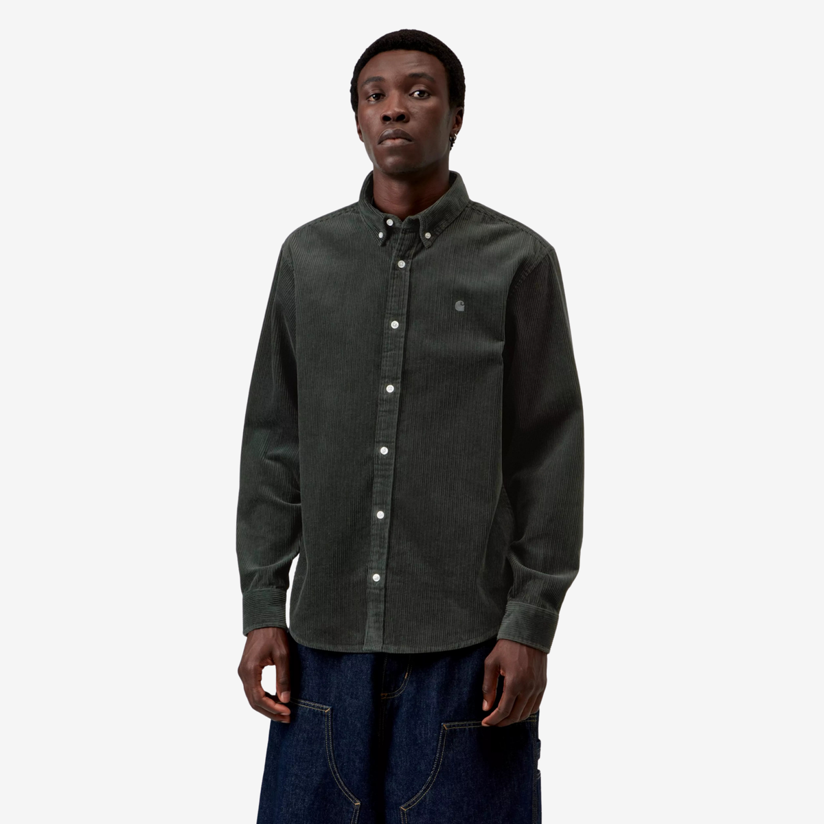 Chemise Madison Velours Raven Carhartt WIP - vue portée de face, coupe droite