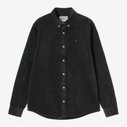 Chemise Madison Velours Raven Carhartt WIP - packshot face, col boutonné et patte de boutonnage