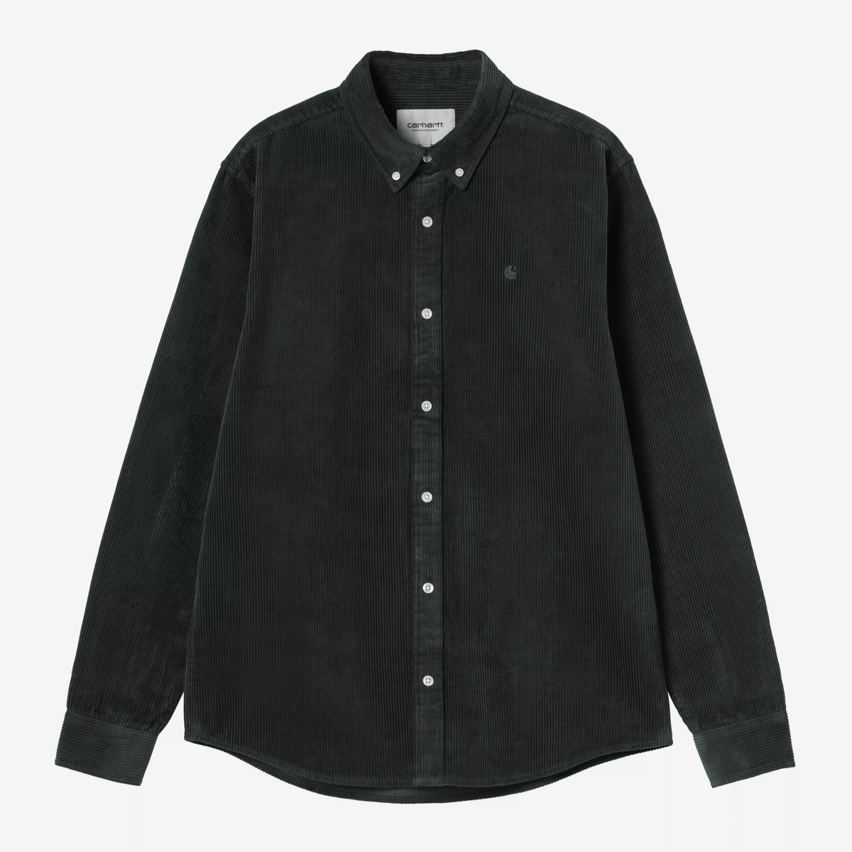 Chemise Madison Velours Raven Carhartt WIP - packshot face, col boutonné et patte de boutonnage