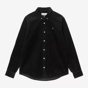 Chemise Madison Velours Soot Carhartt WIP - packshot face, col boutonné et patte de boutonnage