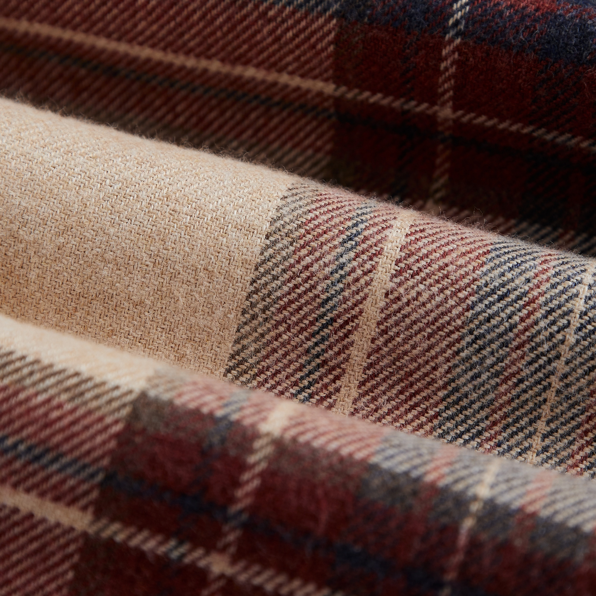 Grands carreaux sable, brique et bleu marine de la flanelle Sabela
