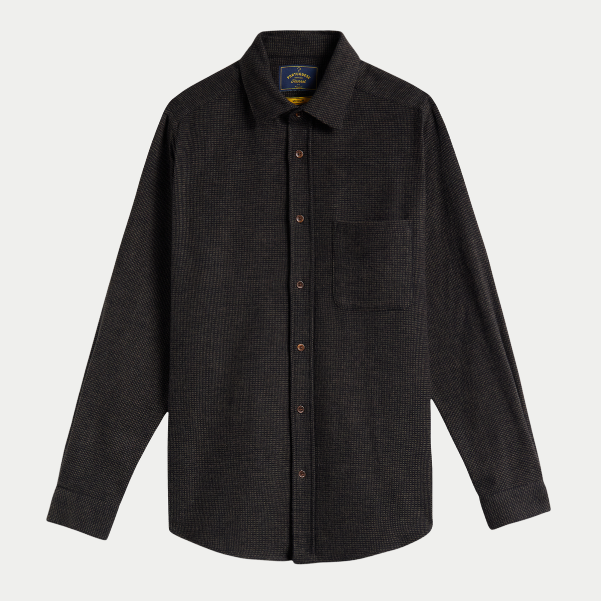 Chemise Sounds en flanelle micro-carreaux brun foncé, vue de face à plat