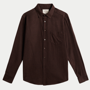 Chemise Teca en flanelle sergé brun chocolat, vue de face à plat