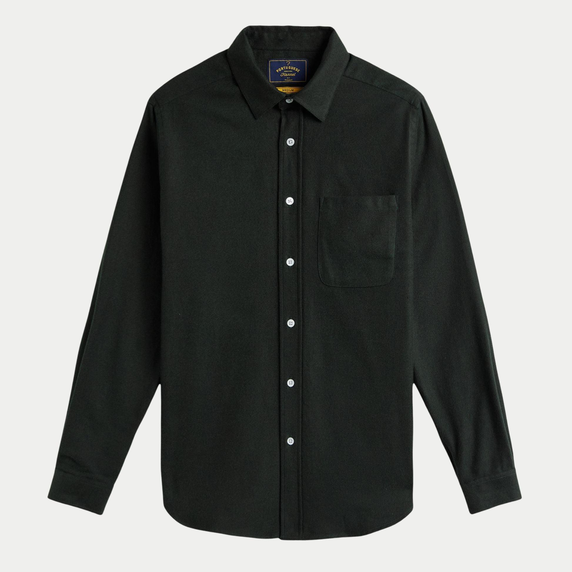 Chemise Teca en flanelle sergé vert sapin très foncé, vue de face à plat