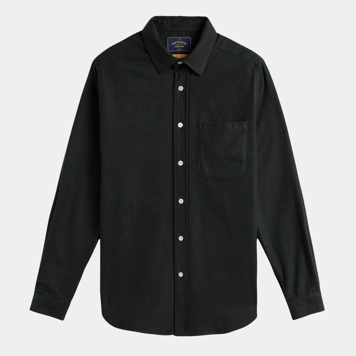 Chemise Teca en flanelle sergé vert sapin très foncé, vue de face à plat