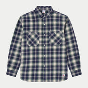 Chemise Works en flanelle à carreaux Bleu Marine, vert et écru, deux poches à rabat, à plat